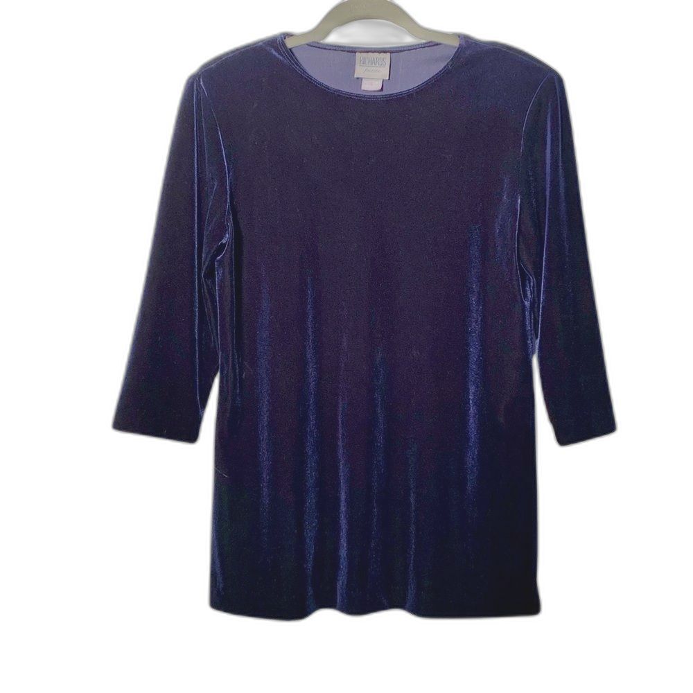 Vintage R&M Richards Midnight Blue Velour Tunic Top Petite 6P